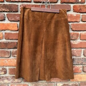 INC Genuine Soft Suede Cognac Retro Glamour Lined Zip A Line Midi Skirt 4 NWT